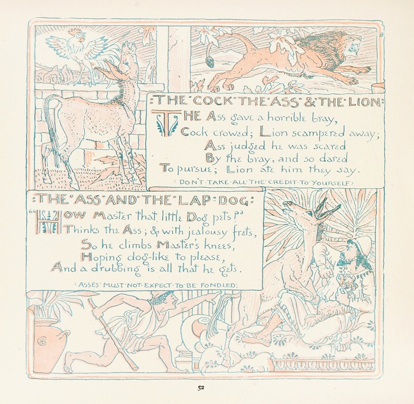 Walter Crane - The Cock, The Ass, and the Lion, The Ass and the LapDog