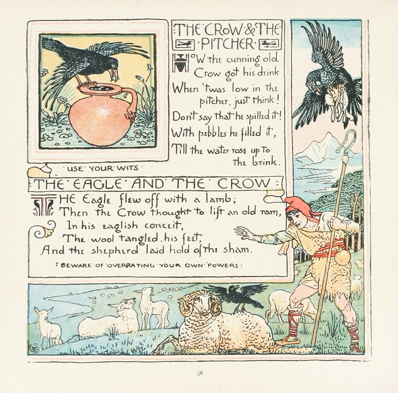 Walter Crane - The Crow and the Pitcher, The Eagle and the Crow