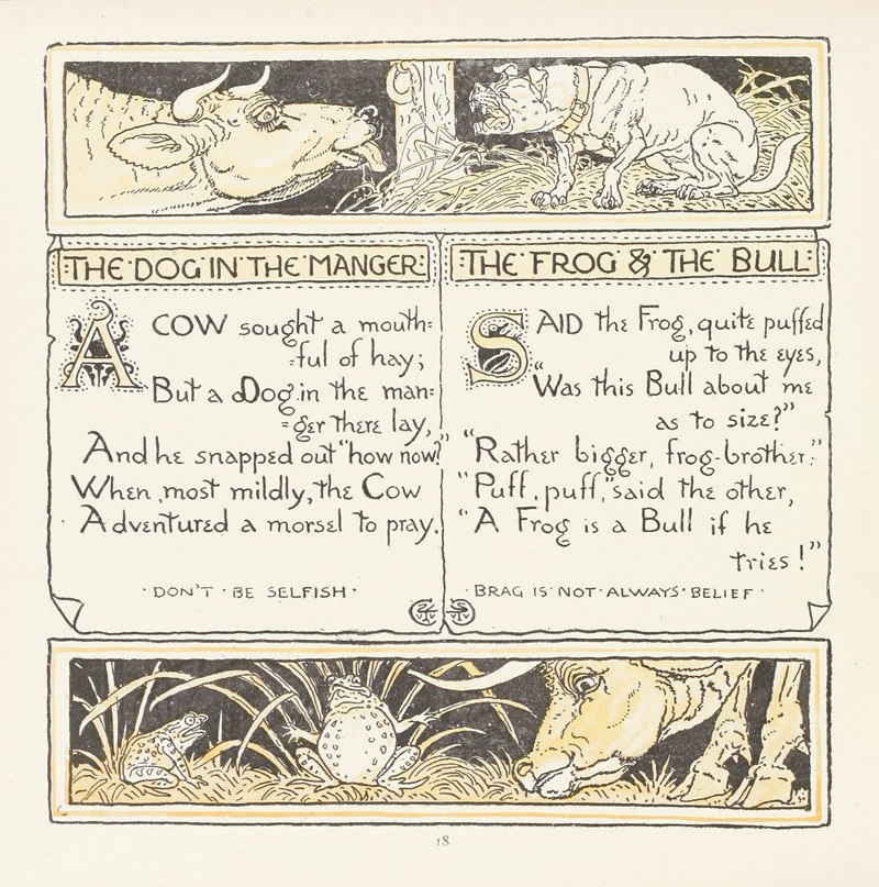 Walter Crane - The Dog in the Manger, The Frog and the Bull
