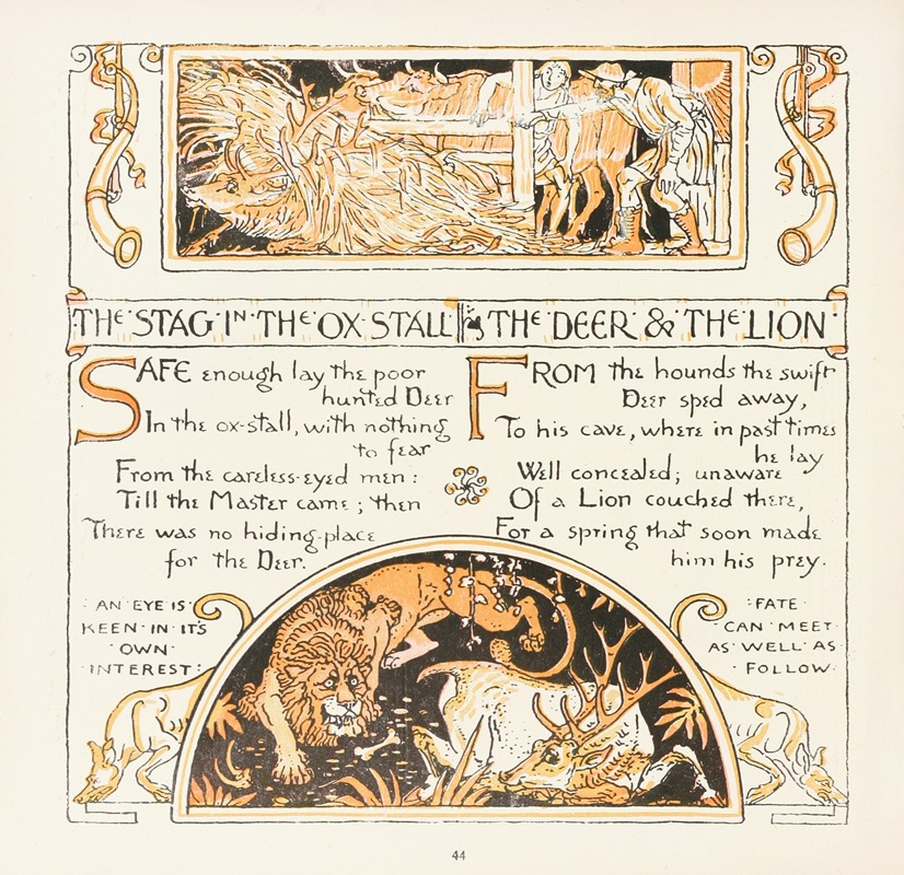 Walter Crane - The Stag in the Ox-stall, The Deer and the Lion