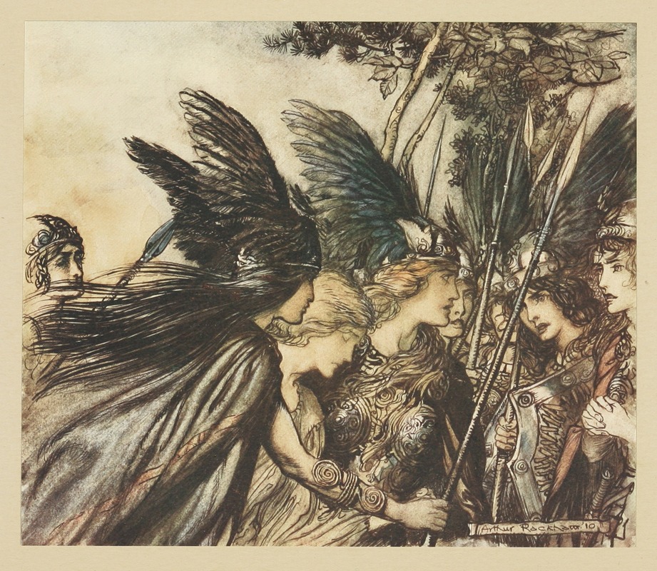Arthur Rackham - ‘I flee for the first time and am pursued; Warfather follows close…