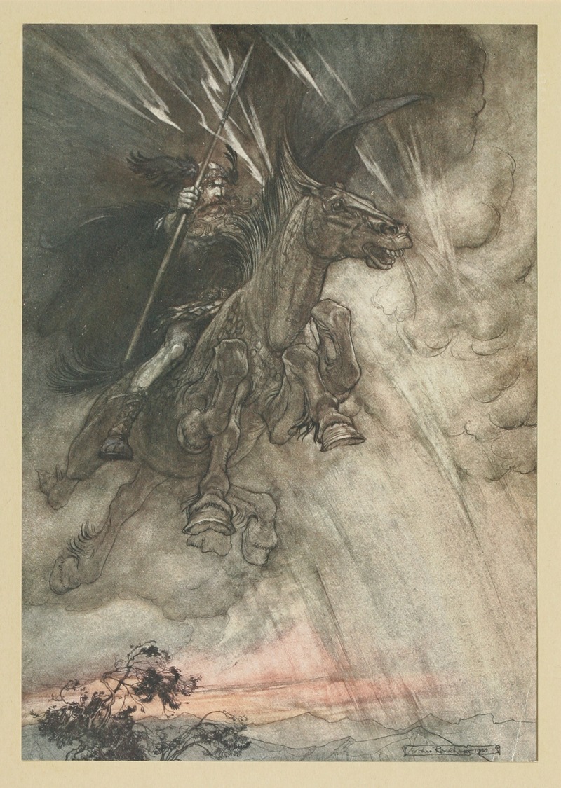 Arthur Rackham - Raging, Wotan Rides to the rock, like a storm-wind he comes!