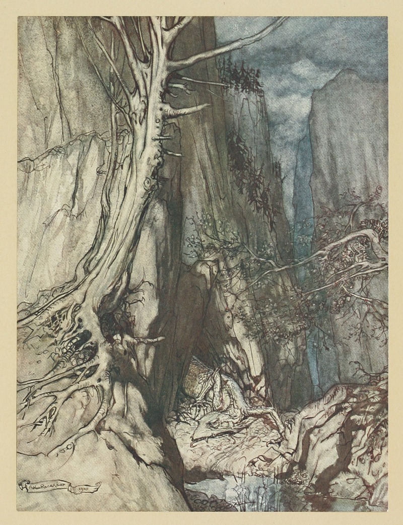 Arthur Rackham - ‘There as a dread Dragon he sojourns, and in a cave keeps watch over Alberich’s ring