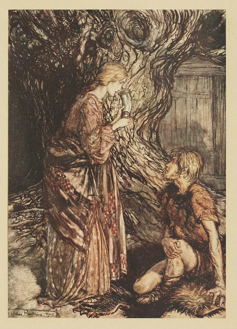 Arthur Rackham - ‘This healing and honeyed draught of mead,deign to accept from me. Set it first to thy lips’