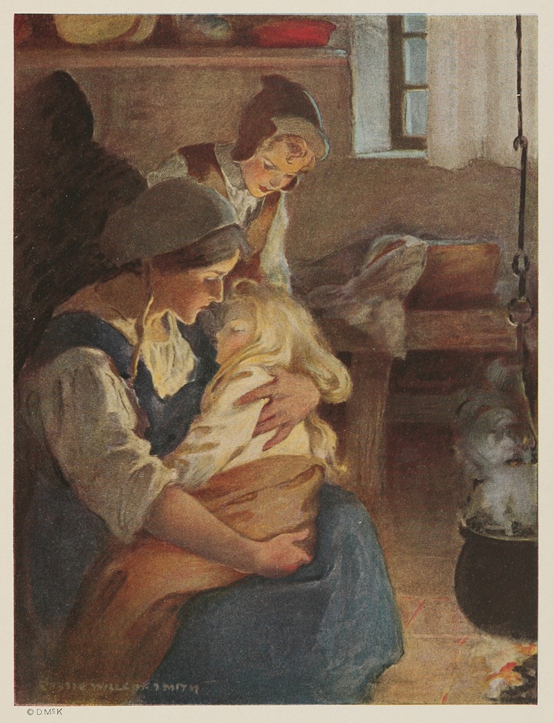 Jessie Willcox Smith - There sat his mother by the fire, and in her arms lay the prmcess fast asleep