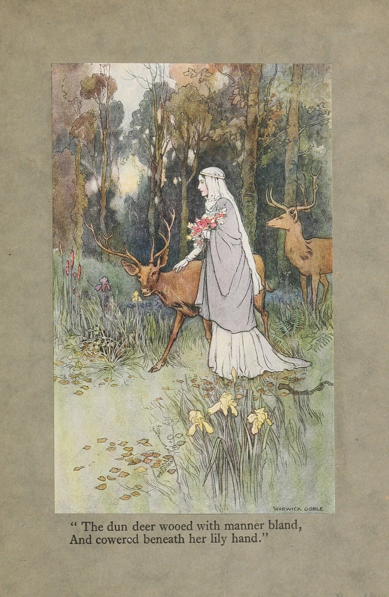 Warwick Goble - ‘The dun deer wooed with manner bland, And cowered beneath her lily hand.’