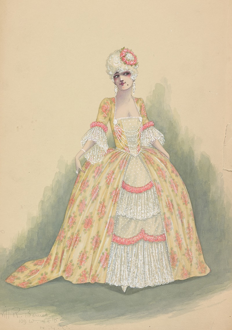 Will R. Barnes - Woman in yellow, white, and pink dress