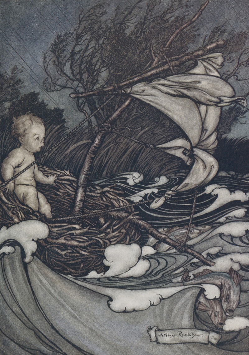 Arthur Rackham - There now arose a mighty storm and he was tossed this way and that
