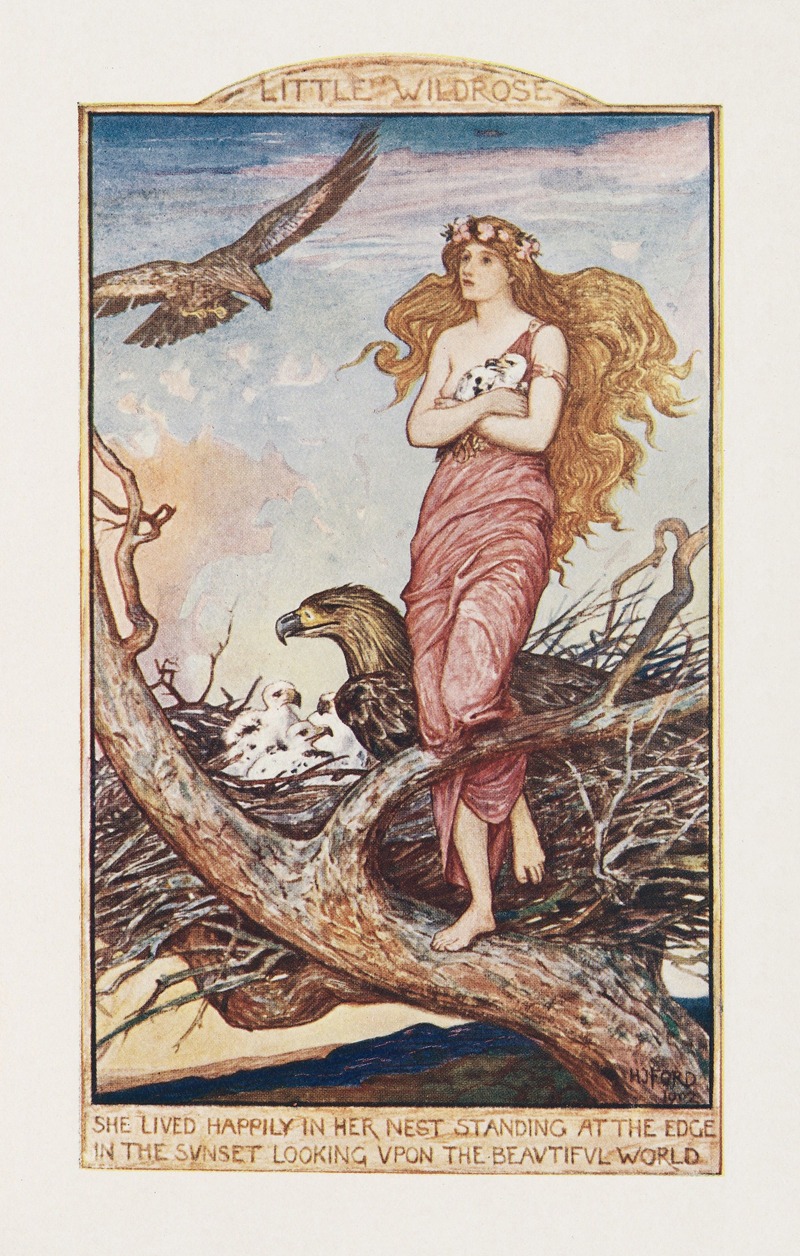 Henry Justice Ford - She lived happily in her nest standing at the edge in the sunset looking upon the beautiful world