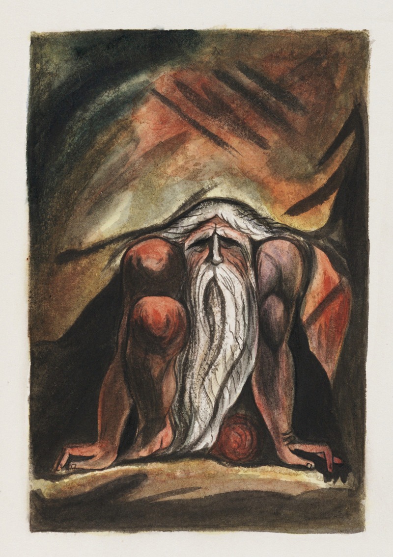 William Blake - Illustration of a bearded man, crouching