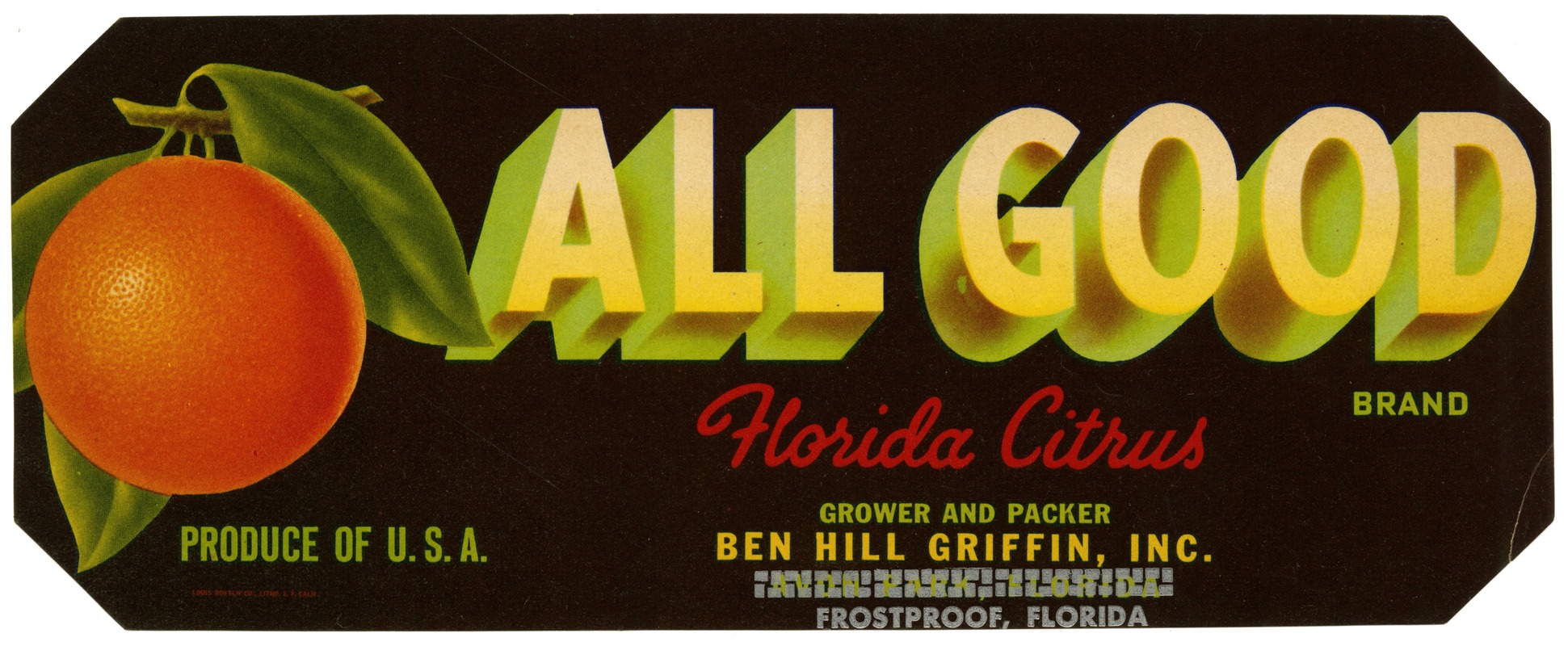 Anonymous - All Good Brand Florida Citrus Label