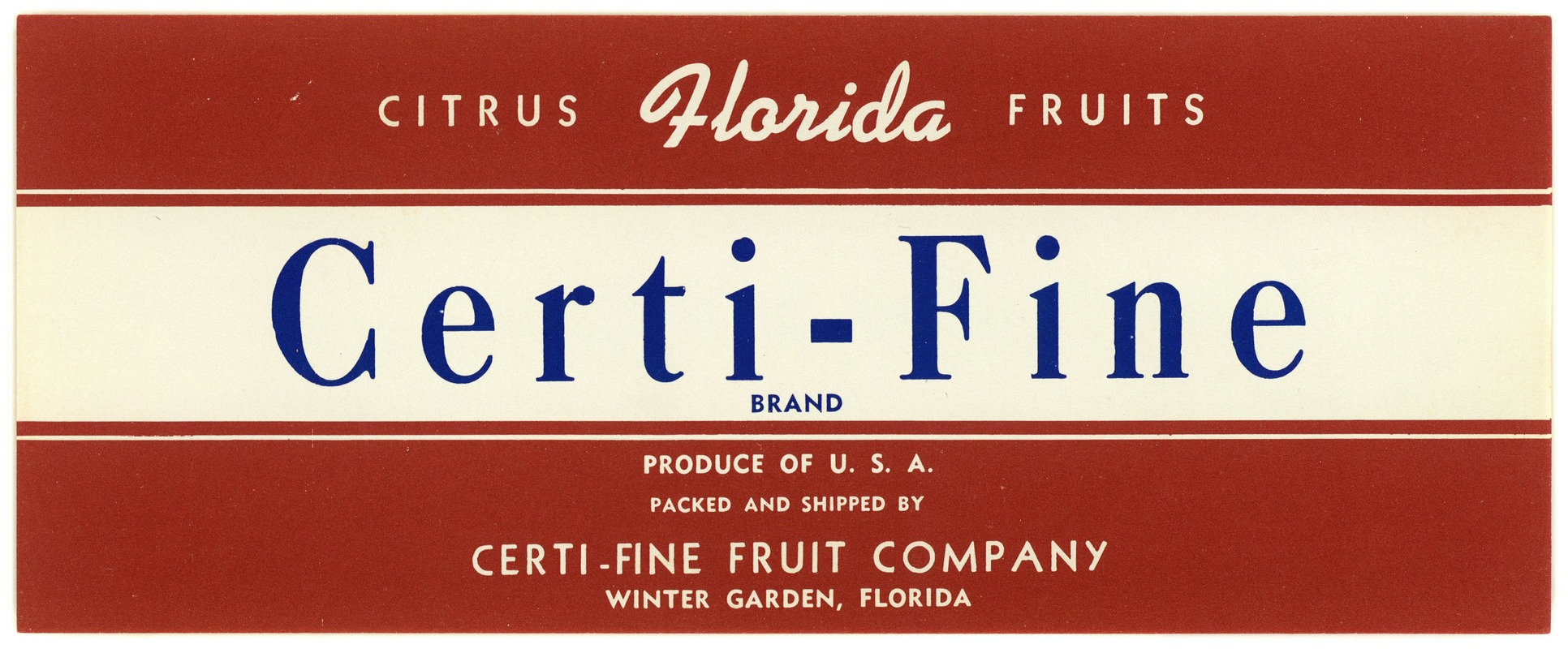 Anonymous - Certi-Fine Brand Florida Citrus Fruit Label