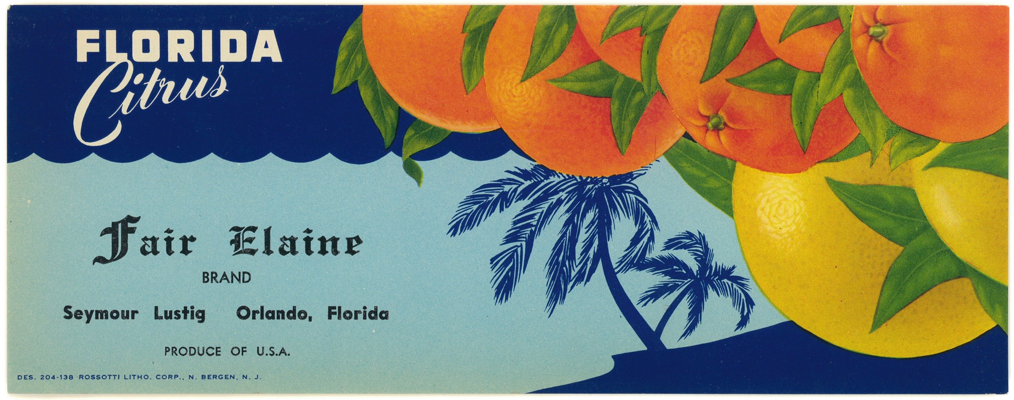 Anonymous - Fair Elaine Brand Florida Citrus Label