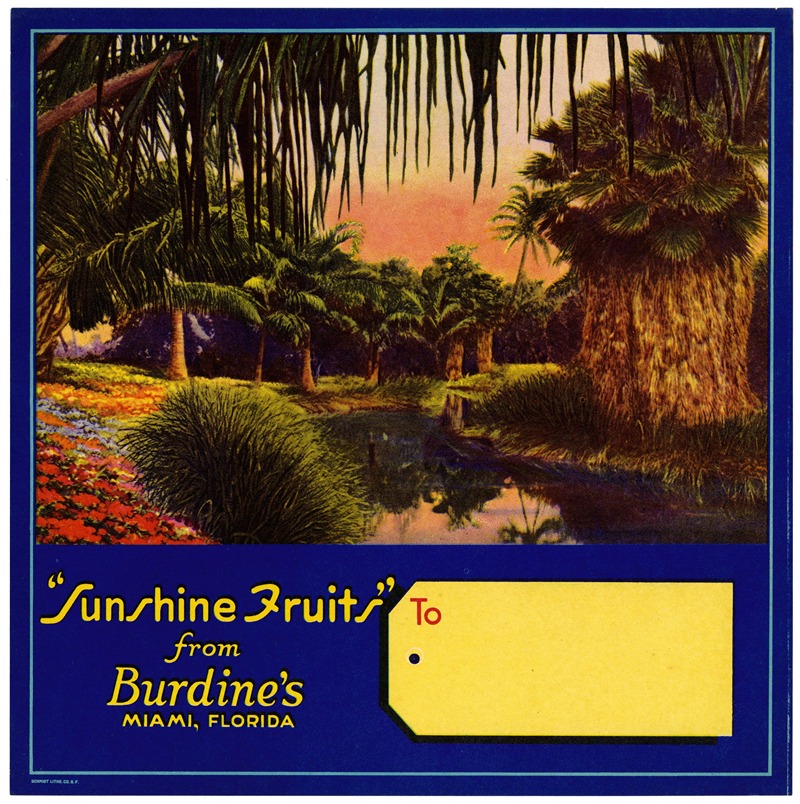 Anonymous - Gift Box Label for ‘Sunshine Fruits’ from Burdine’s