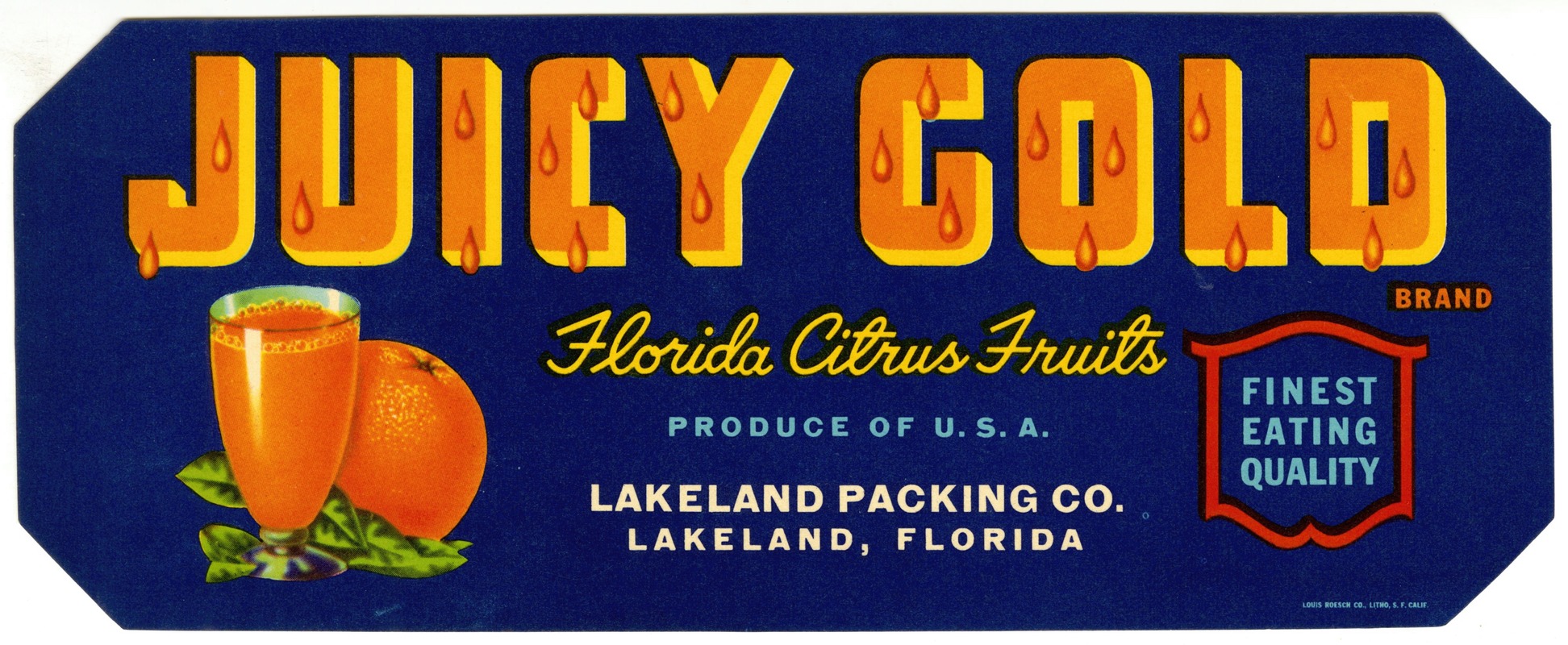 Anonymous - Juicy Gold Brand Florida Citrus Fruit Label