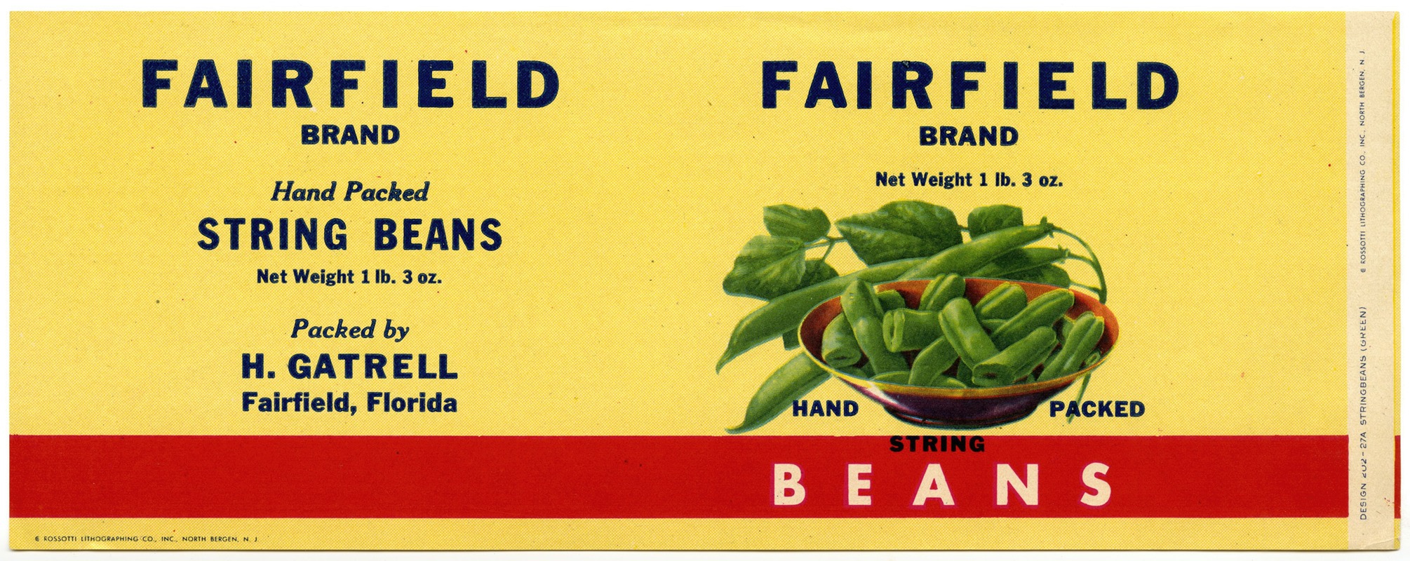 Anonymous - Label for Fairfield Brand String Beans