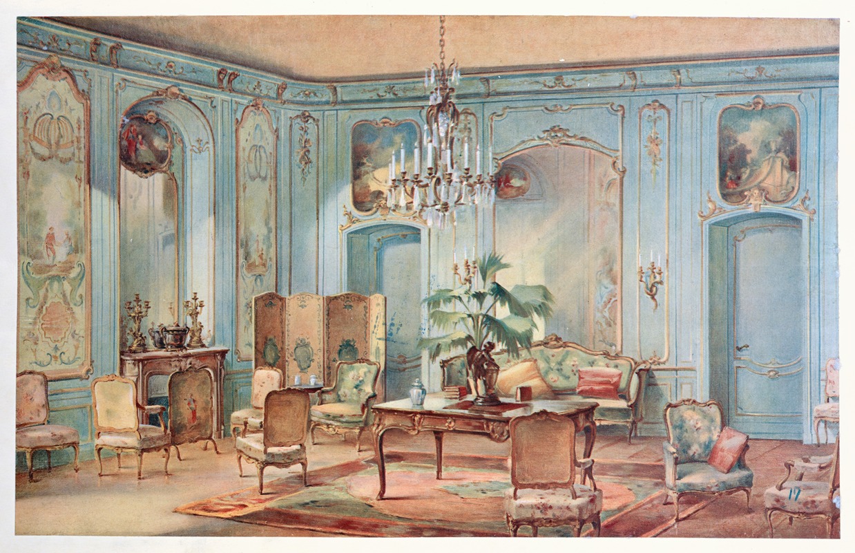 Georges Rémon - Grand salon Louis XV, peint en gris vert….