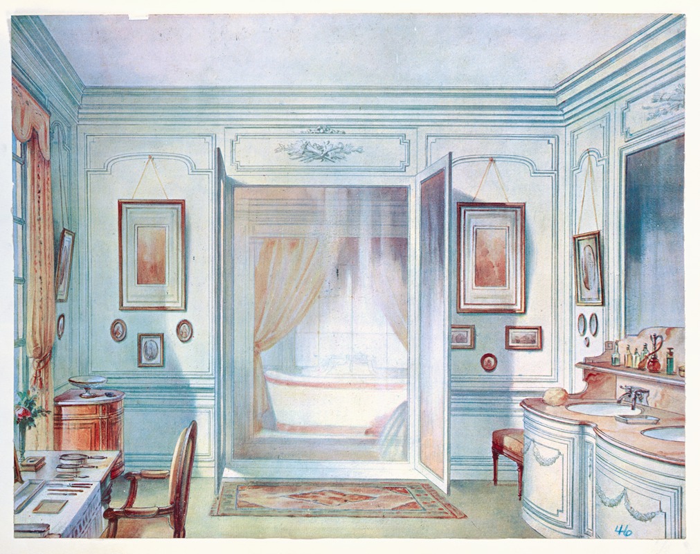 Georges Rémon - Salle de bains Louis XVI, avec une glace à trois faces….