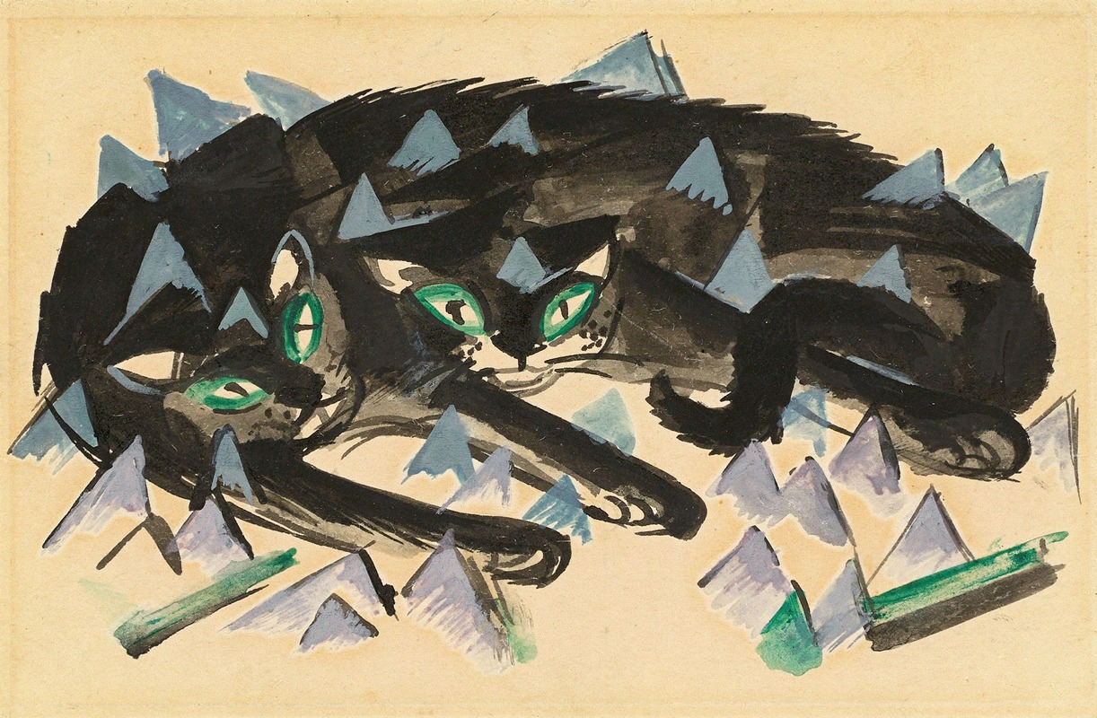 Franz Marc - Zwei liegende schwarze Katzen