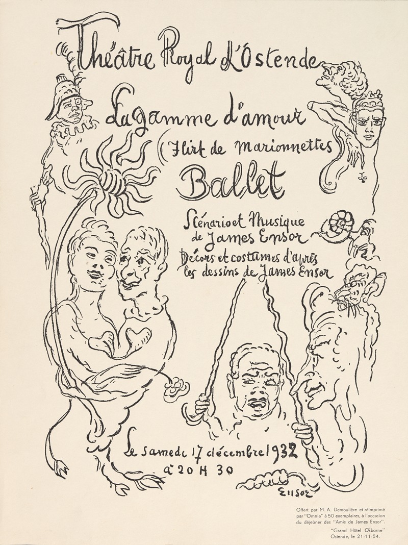 James Ensor - Programma van de opvoering van het ballet ‘La Gamme d’Amour’ – Schouwburg Oostende 17 december 1932