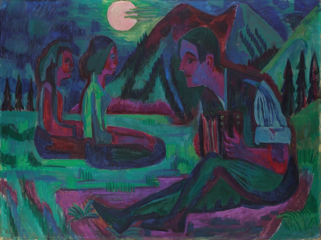 Ernst Ludwig Kirchner - Night Moon; Accordion Player by Moonlight