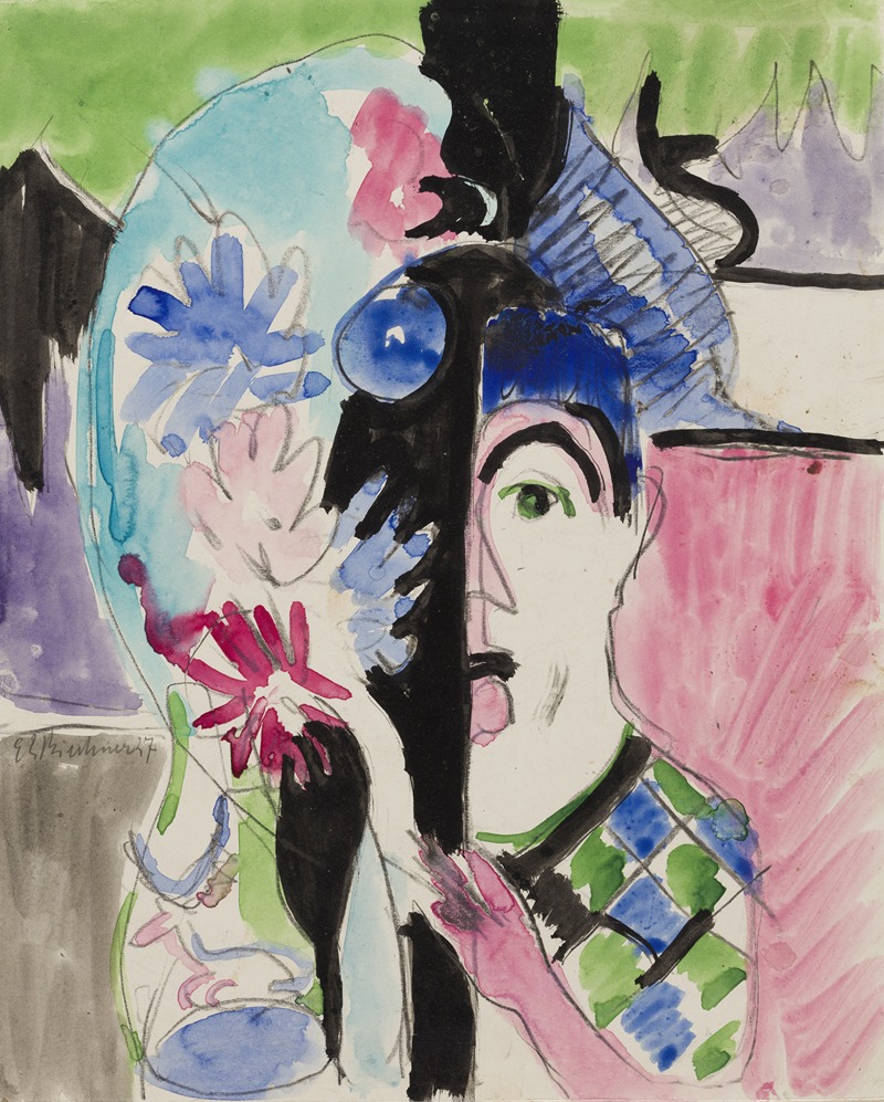 Ernst Ludwig Kirchner - Studie zu ‘Müllerkopf mit Blumen’