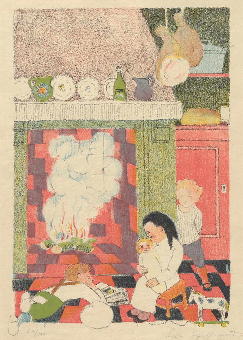 Léon Spilliaert - Les enfants pauvres devant l’âtre avec leurs jouets de la Saint-Nicolas