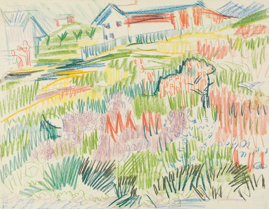 Ernst Ludwig Kirchner - Blumenwiese mit Häusern