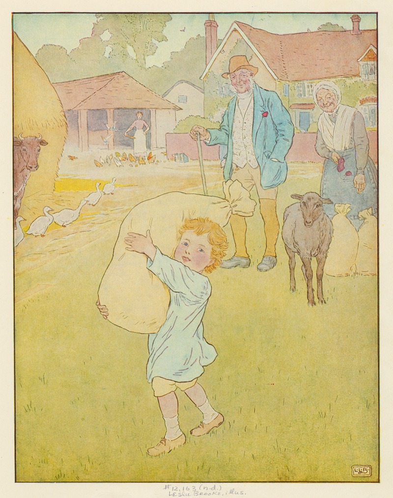 Leonard Leslie Brooke - Little boy carrying bag of wool.