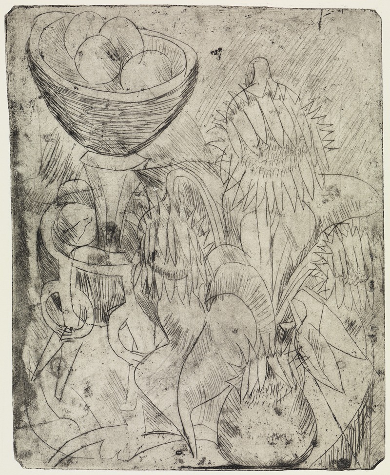 Ernst Ludwig Kirchner - Stillleben mit Sonnenblumen und Obstschale