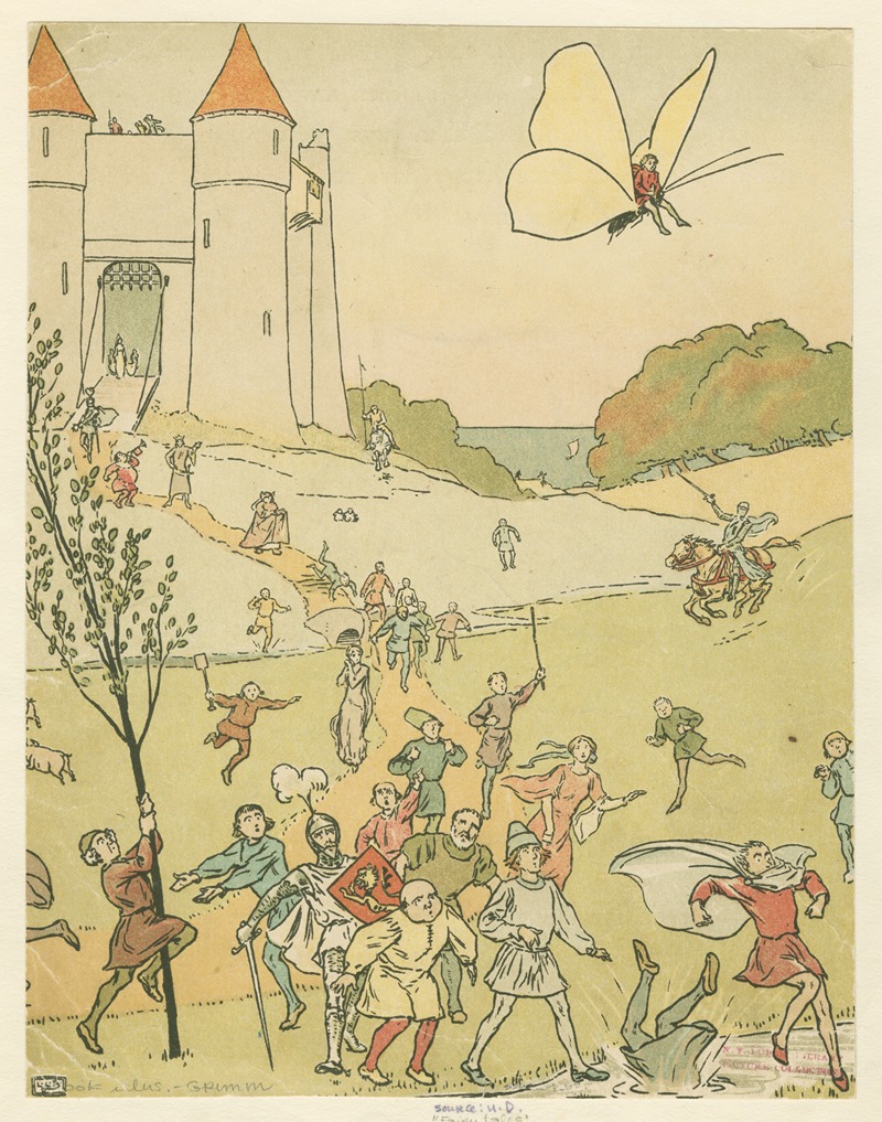 Leonard Leslie Brooke - Tom Thumb hitches a ride on a butterfly