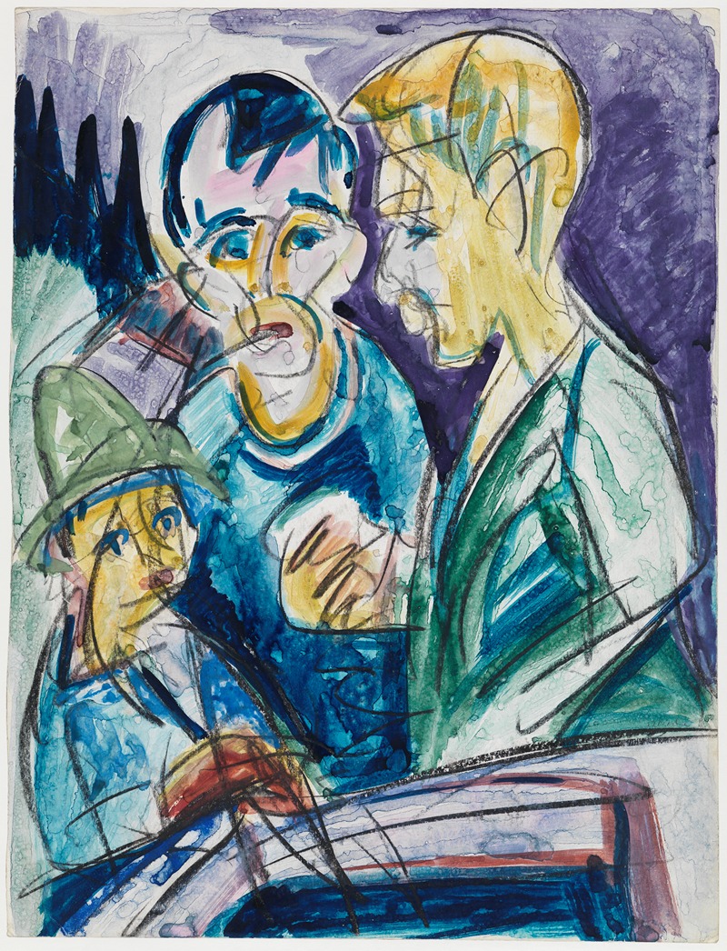 Ernst Ludwig Kirchner - Zwei Bauern und Junge am Brunnen