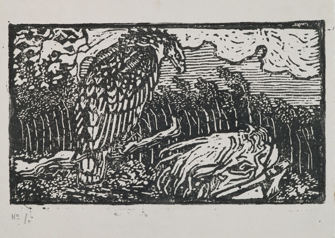 Akseli Gallen-Kallela - The Great Kalevala, woodcut print of Väinämöinen and the eagle