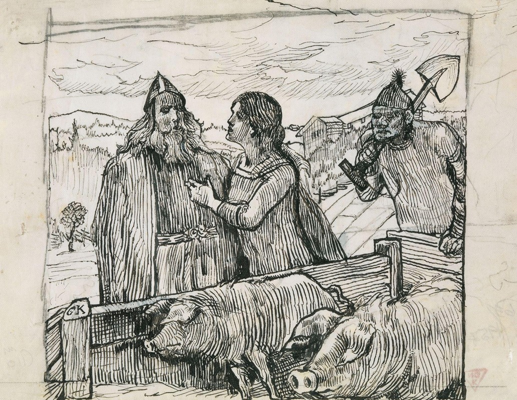Christian Krohg - Illustrasjon til ‘Olav Tryggvasons Saga’ i Snorre Sturlason, Kongesagaer, Kristiania 1899