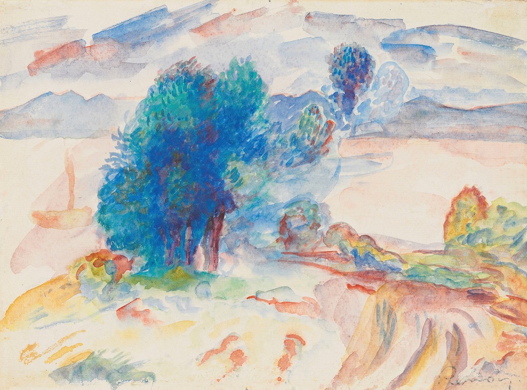 Pierre-Auguste Renoir - Arbres au bord de l’eau et voilier