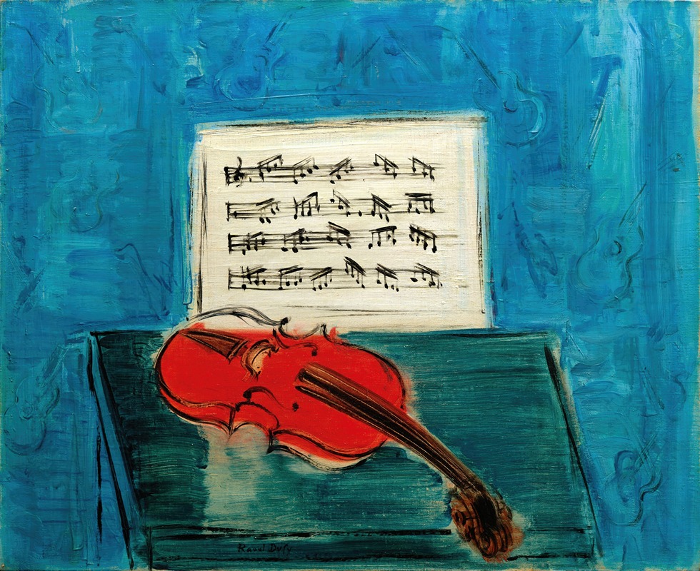 Raoul Dufy - Violon rouge sur fond bleu