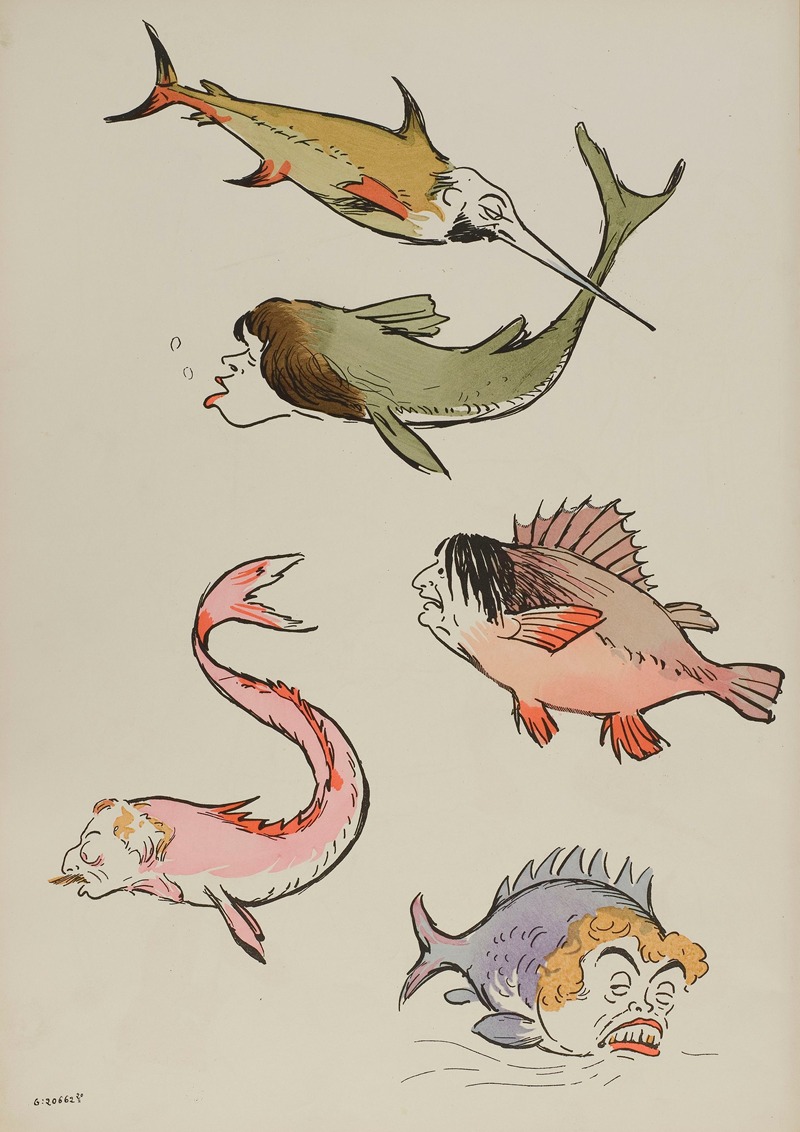 Georges Goursat (Sem) - cinq poissons, personnages non identifiés