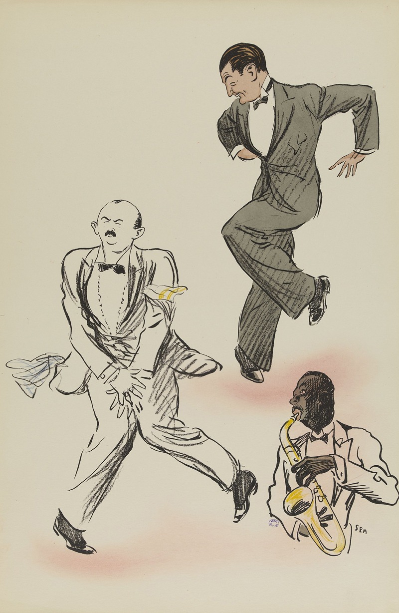Georges Goursat (Sem) - Deux hommes , dont un esquissé, dansent le charleston
