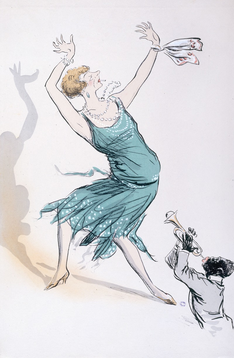 Georges Goursat (Sem) - Maggie Meller en robe verte danse
