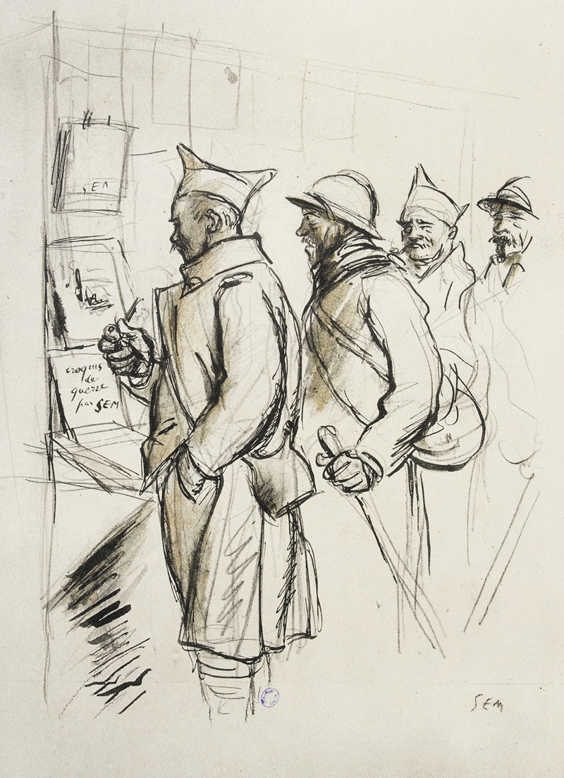 Georges Goursat (Sem) - Quatre soldats regardant les Croquis de guerre de Sem