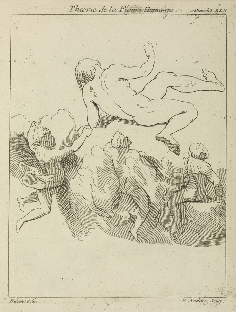 Peter Paul Rubens - Four figures in floating positions, three amidst clouds