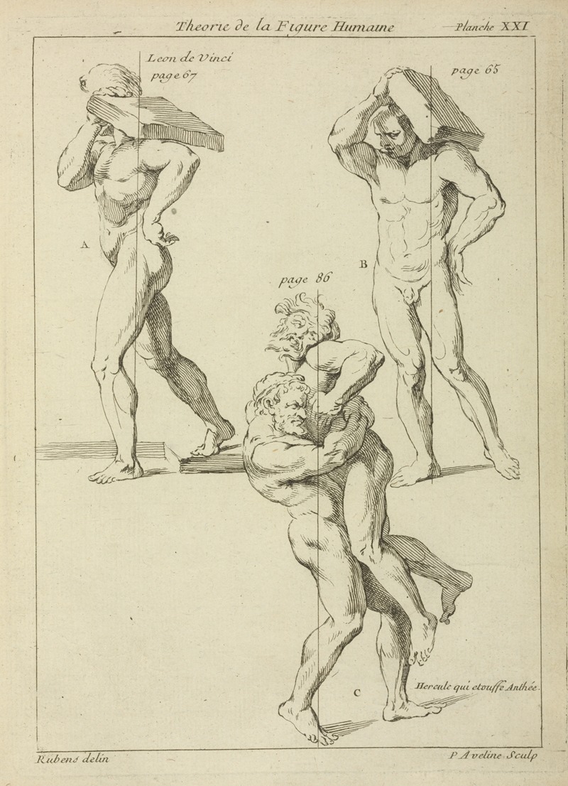 Peter Paul Rubens - Four male figures; two bearing large books on their shoulders and the other two wrestling