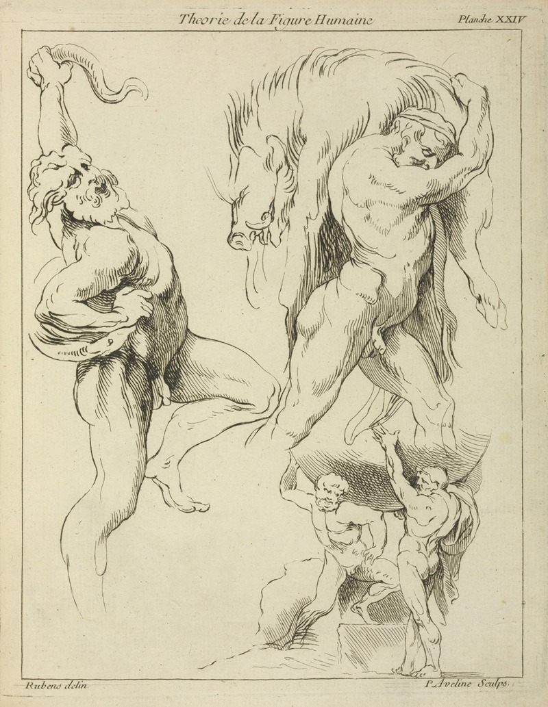 Peter Paul Rubens - Four studies of figures; one wrestling with a snake, one lifting a dead boar, and two ‘Atlas’ figures lifting a globe