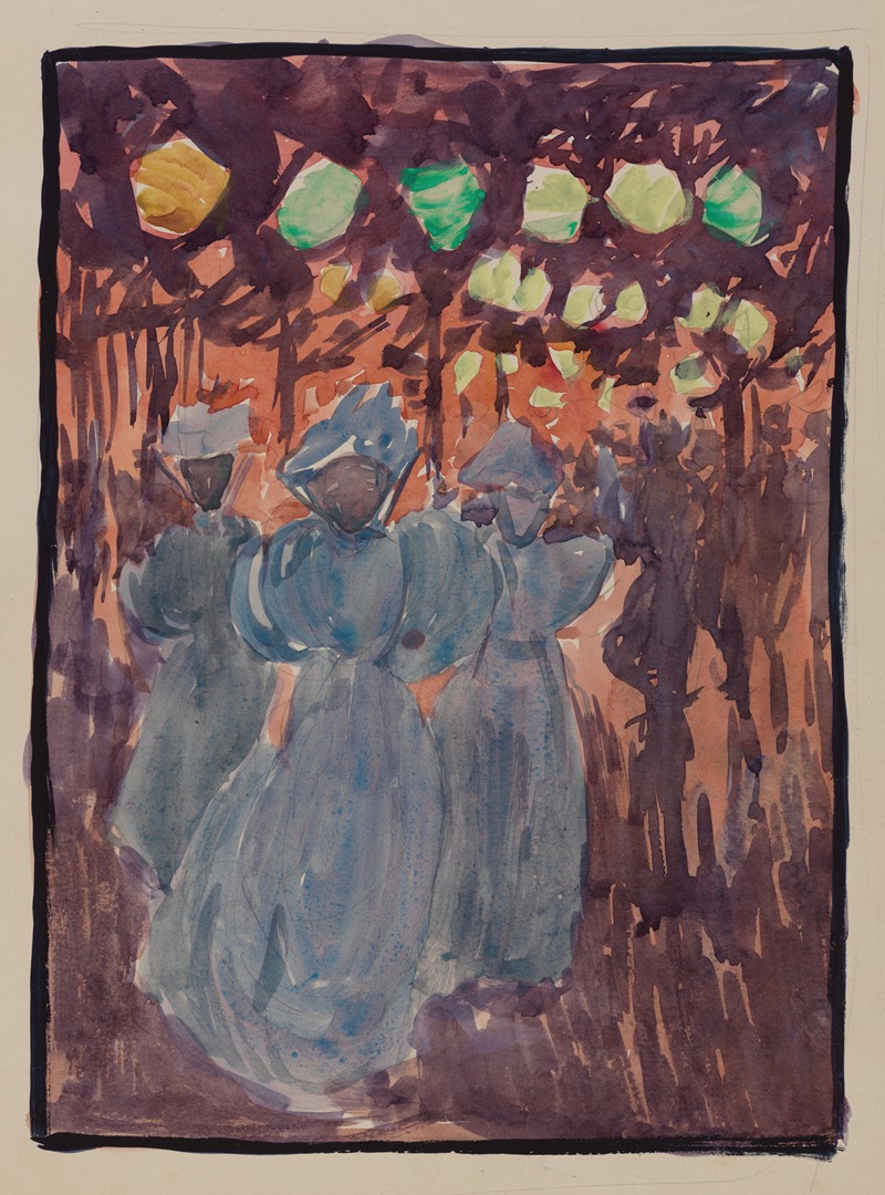 Maurice Prendergast - Night scene with three women in blue