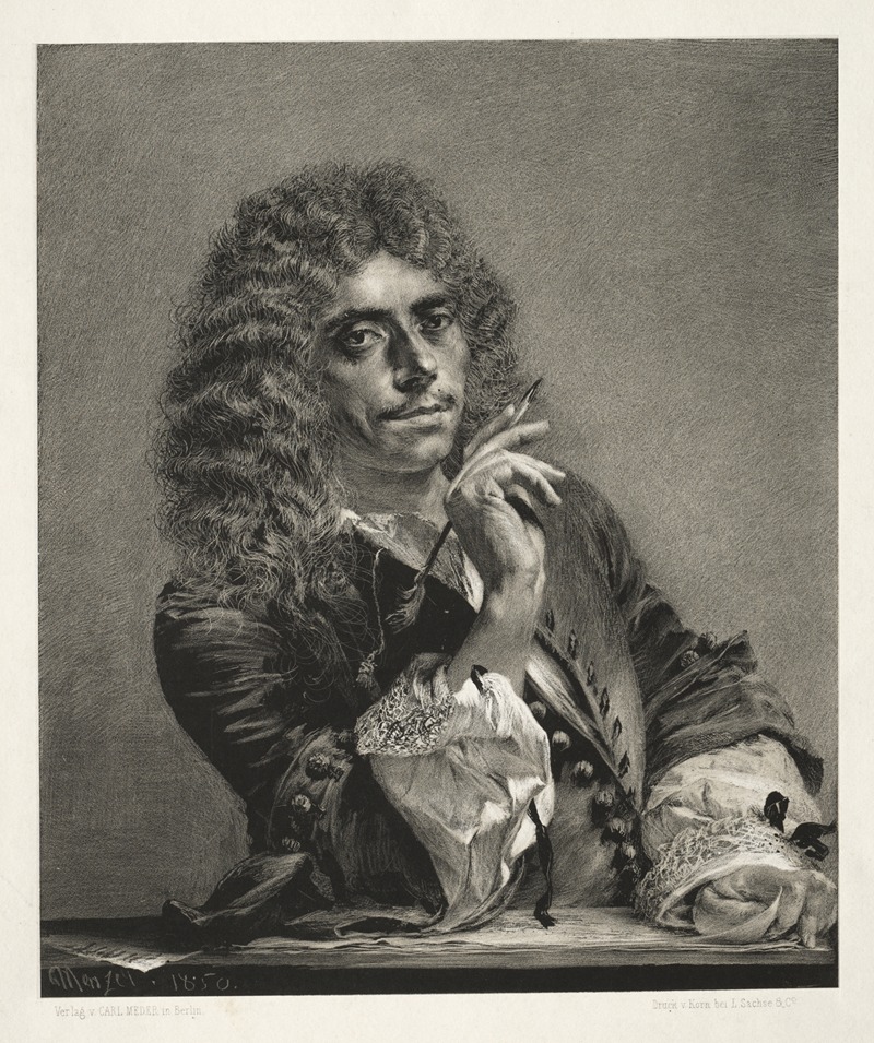 Adolph von Menzel - Essay on Stone with Brush and Scraper; Portrait of Molière