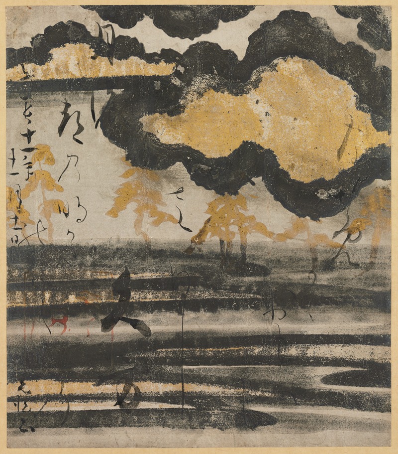 Tawaraya Sōtatsu - Poem-card from the Shinkokin wakashu with Design of Pine on a Beach