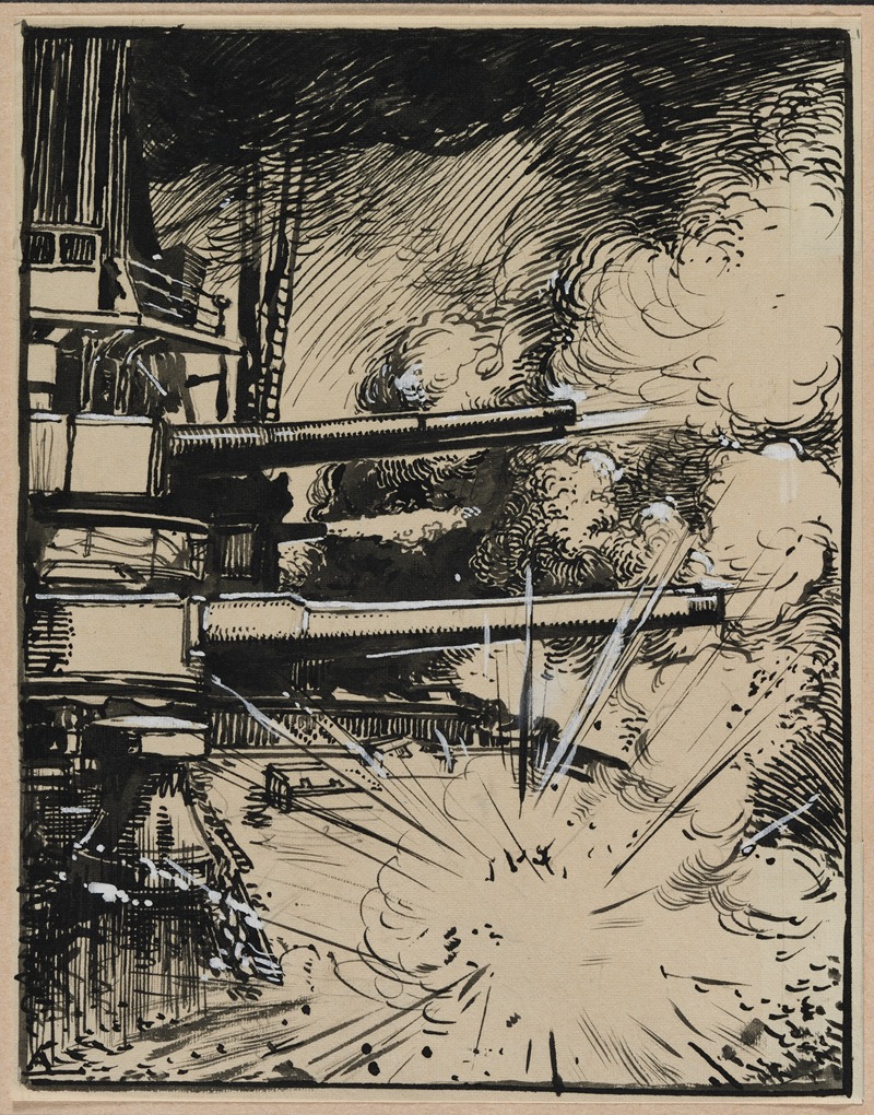 Auguste Louis Lepère - Bombe explosant sur un cuirasse aux canons braques