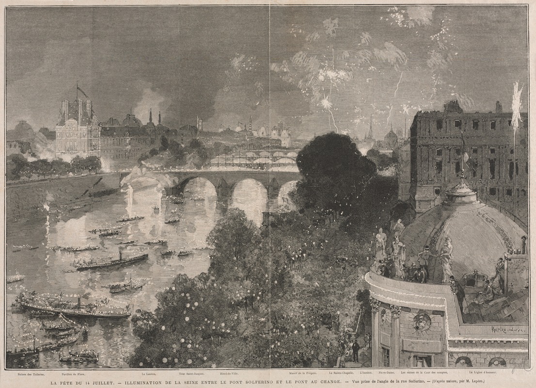 Auguste Louis Lepère - The Festival of 14 July, Illumination of the Place of the Republic (after H. Scott)
