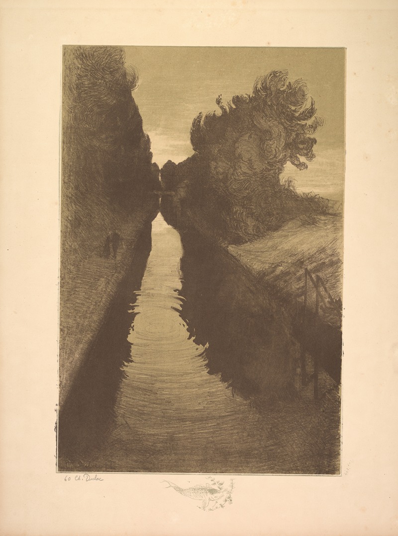 Charles Marie Dulac - Suite de Paysages; Landscape, Plate 1, Remarque, A Fish
