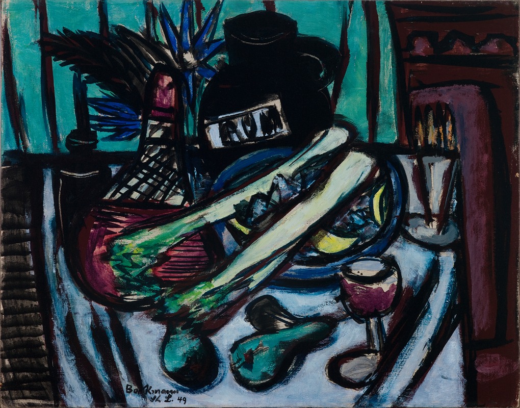 Max Beckmann - Still Life with Chianti Bottle and Celery